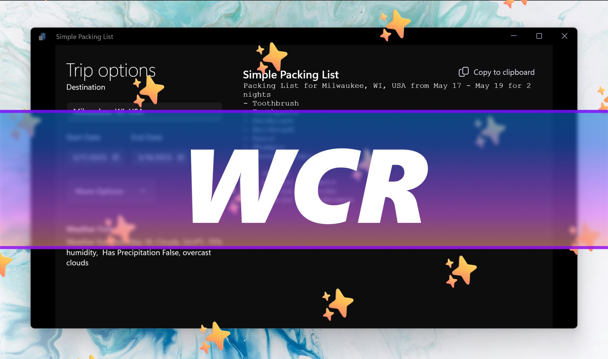 WCR Over Simple Packing Hero Screenshot